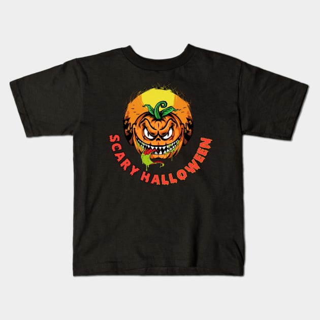 Scary Halloween pumpkin face, scary Halloween, scary pumpkin, Kids T-Shirt by BeNumber1